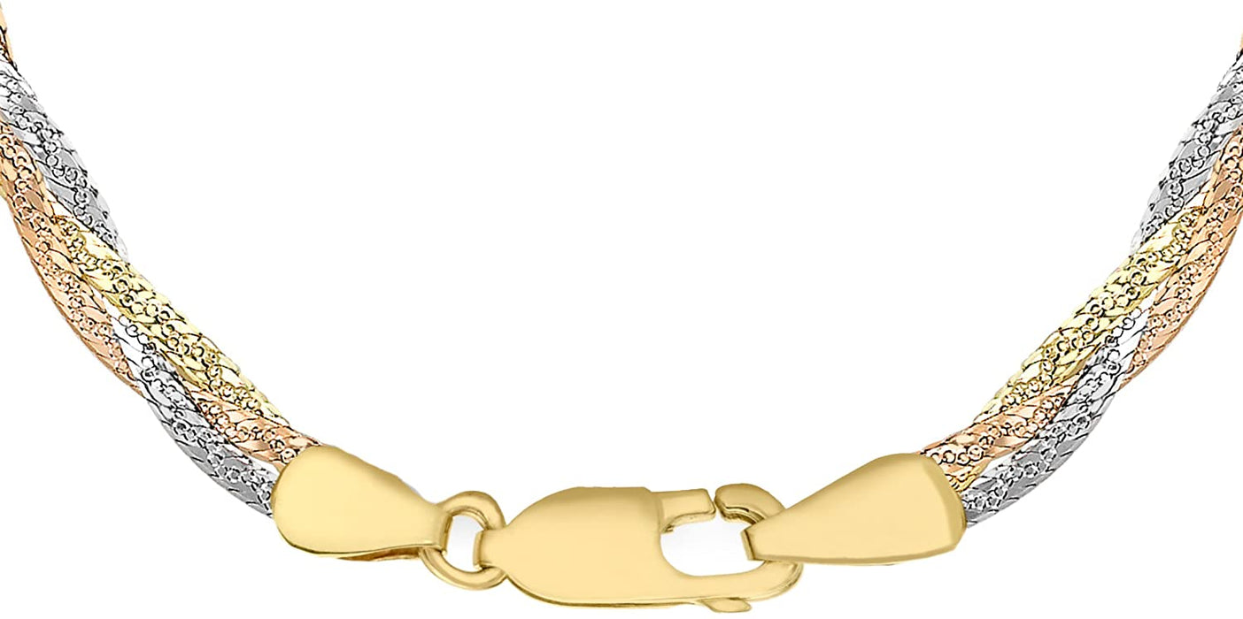18 Karat dreifarbige Goldkette mit Fischgrätenmuster