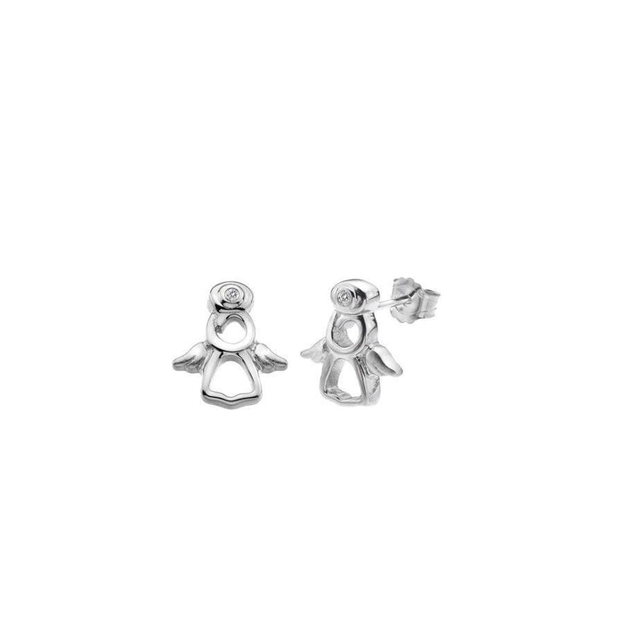 Sterling Silver 0.01ct angel Stud Earrings Hand-Set with Diamond Accent