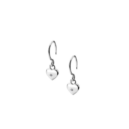 Sterling Silver Timeless Heart Drop Earrings On a Stylish Curved Wire Fitting Each Set with a Single Diamond