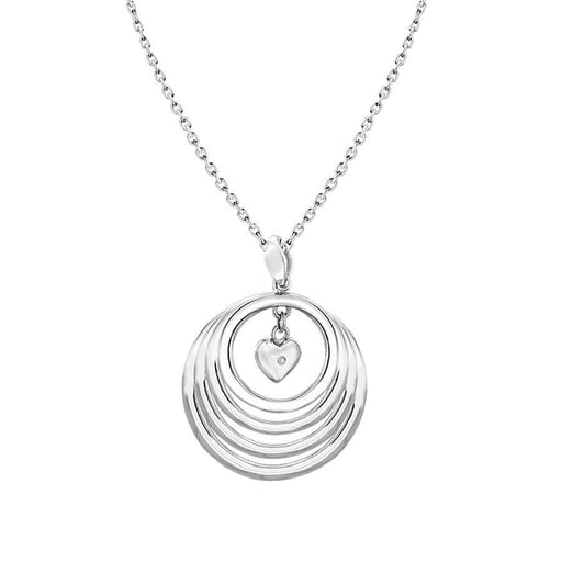  Rhodium Plated 0.01ct Diamond Circle and Heart Pendant Necklace 