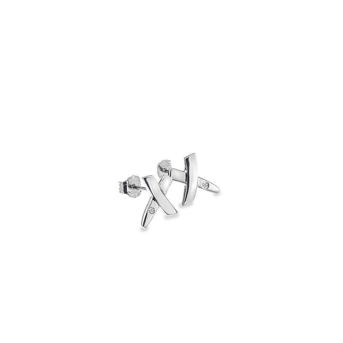 Sterling Silver 0.01ct Kiss Stud Earrings Hand-Set with Diamond Accents