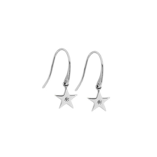 Sterling Silver Star Drop Earrings Hand-Set with Diamond Accents. Inscribed with 'My Shining Star' on the reverse