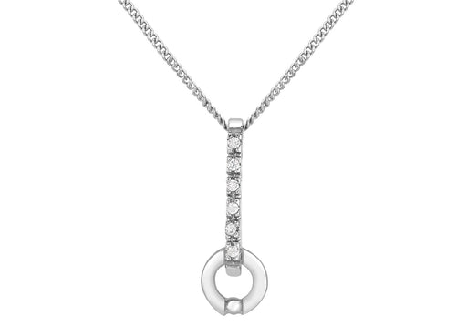 9ct White Gold CZ Bar and Circle Drop Pendant on Chain Necklace - Dynagem 