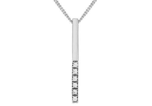 9ct White Gold CZ Bar Drop Pendant on Chain Necklace - Dynagem 