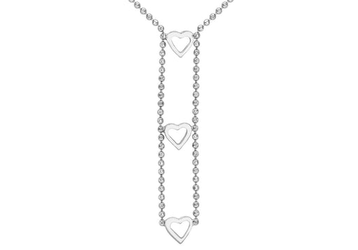 9ct White Gold Triple-Heart and Ball Chain Necklace 43cm/17" - Dynagem 