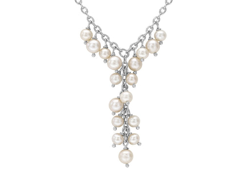 9ct White Gold Pink Pearl Cluster Drop Necklace 43cm/17" - Dynagem 