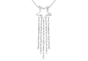 9ct White Gold Diamond Cut Star and Tassel Slider Pendant on Chain Necklace  46m/18"9