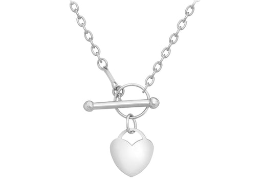 9ct White Gold 11.8mm x 13.2mm Mini Heart Charm T-Bar Necklace  46m/18"9