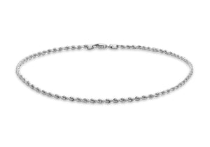 9ct White Gold 30 Hollow Diamond Cut Rope Anklet 25.5m/10"9