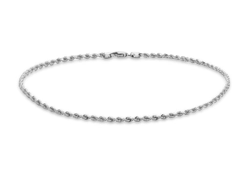 9ct White Gold 30 Hollow Diamond Cut Rope Anklet 25.5m/10"9