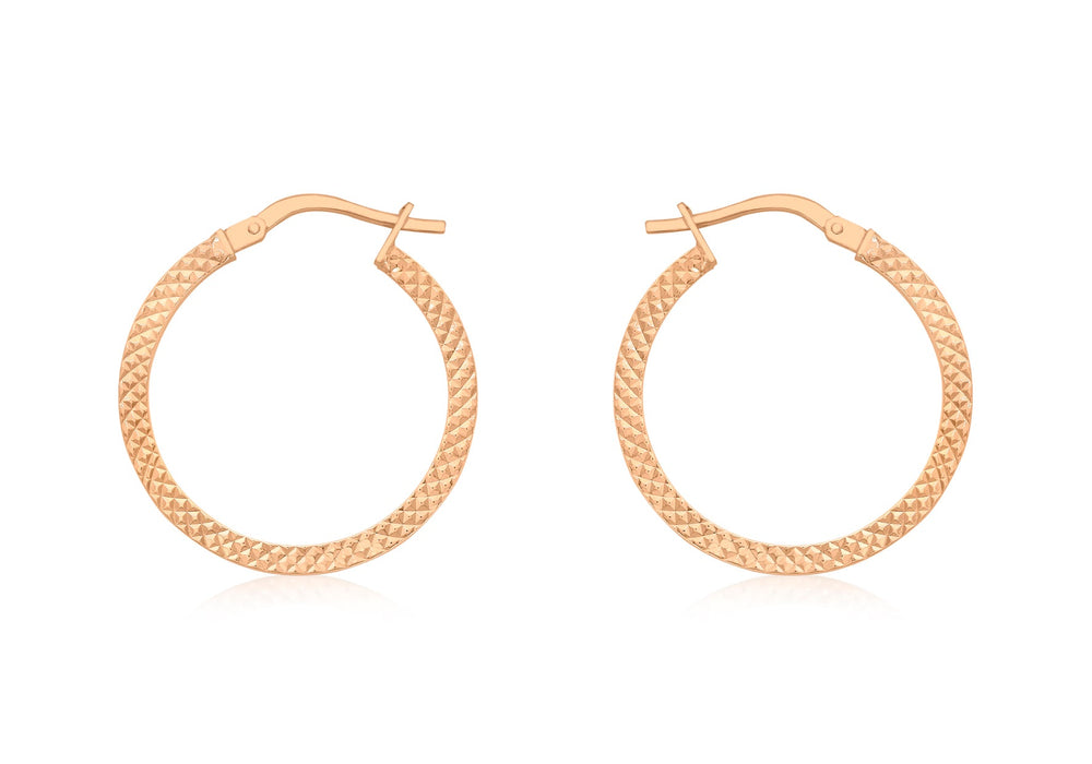 9ct Rose Gold 20mm Cobra Textured Creole Earrings