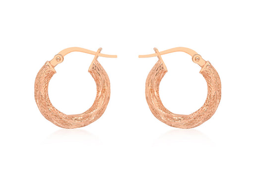 9ct Rose Gold 16mm Textured Creole Earrings