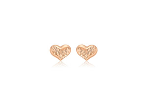 9ct Rose Gold Diamond Cut 7.7mm x 5.9mm Heart Stud Earrings