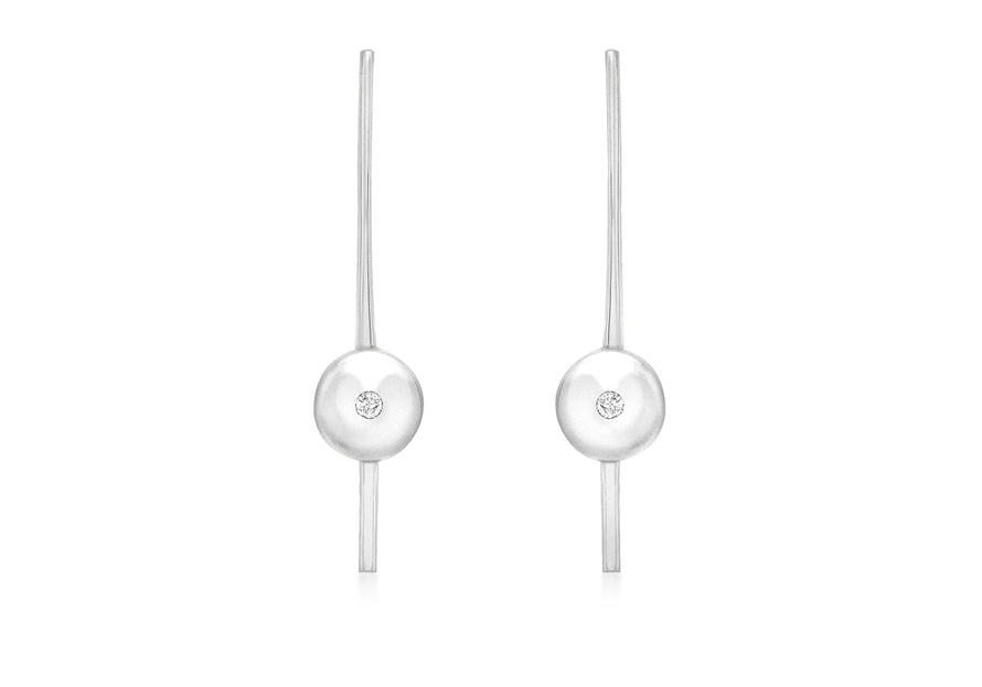 9ct White Gold 0.03t Diamond Set Circle & Bar Drop Earrings
