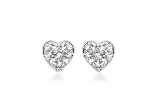 9ct White Gold 0.05t Pave Set Diamond 4mm x 4mm Heart Stud Earrings