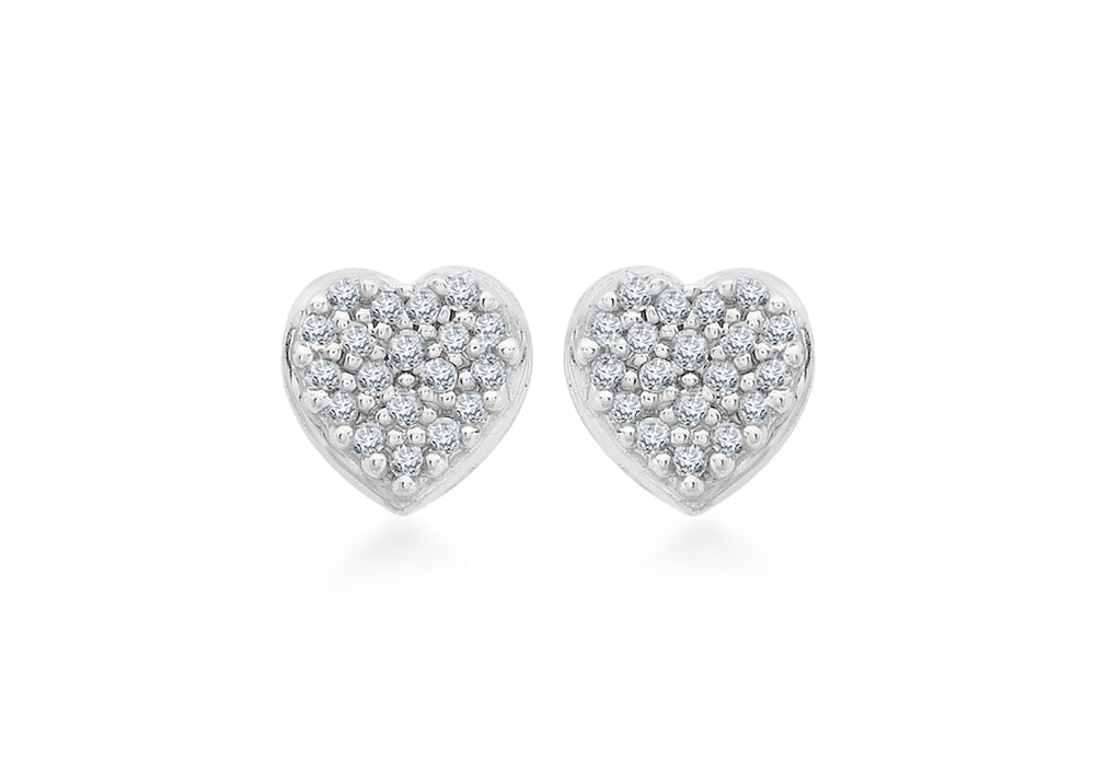 9ct White Gold 0.10ct Pave Set Diamond 6mm x 6mm Heart Stud Earrings