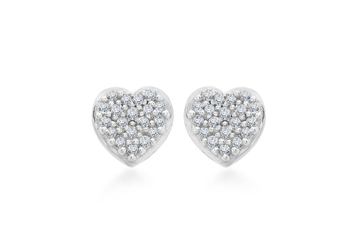 9ct White Gold 0.10ct Pave Set Diamond 6mm x 6mm Heart Stud Earrings