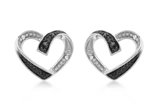 9ct White Gold 0.05t Black and White Diamond Heart Stud Earrings