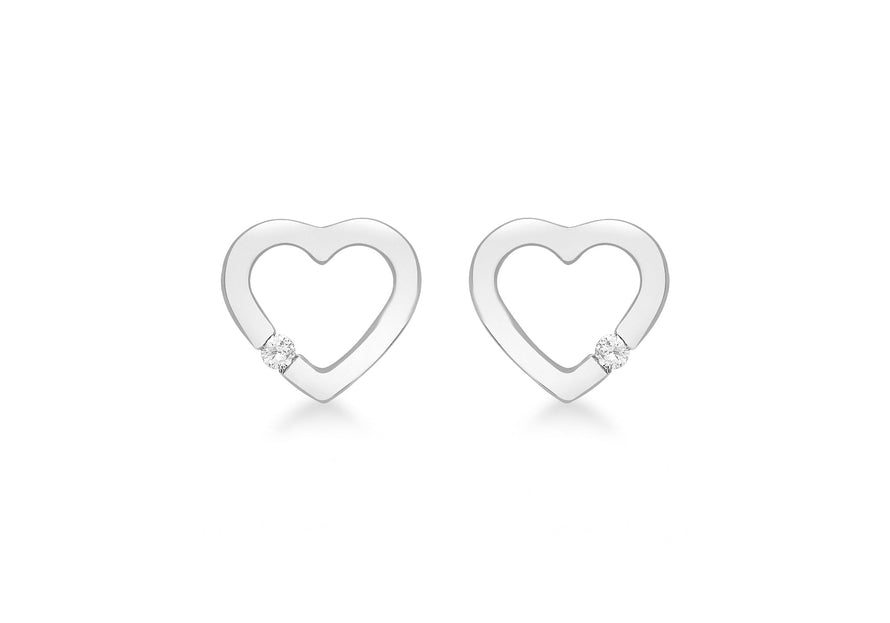 9ct White Gold 0.07t Diamond 11mm x 10mm Heart Stud Earrings