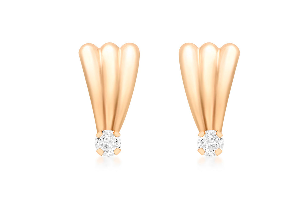 9ct Rose Gold Fan and Zirconia  Stud Earrings
