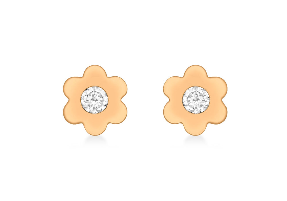 9ct Rose Gold Zirconia  8mm Flower Stud Earrings