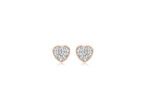 9ct Rose Gold Pave Crystal 6.8mm x 6.8mm Heart Earrings