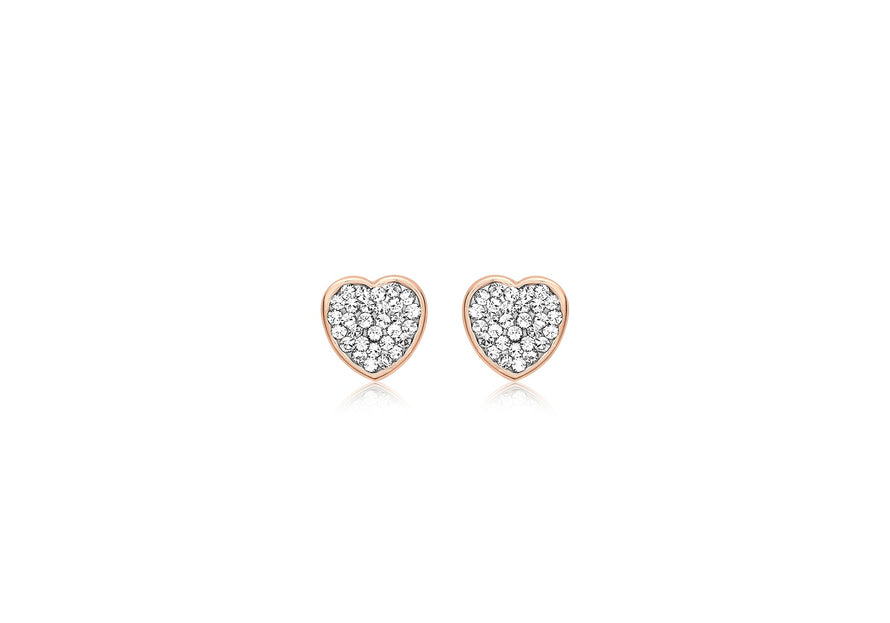 9ct Rose Gold Pave Crystal 6.8mm x 6.8mm Heart Earrings