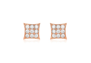 9ct Rose Gold Zirconia  7.6mm Square Stud Earrings