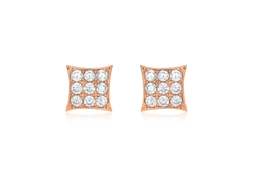 9ct Rose Gold Zirconia  7.6mm Square Stud Earrings