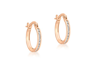 9ct Rose Gold White Stone Set Hoop Earrings