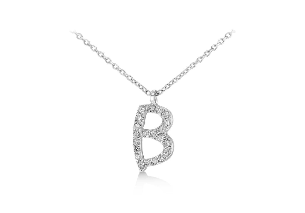 9ct White Gold 0.08ct Diamonds 'Initial B' Necklace