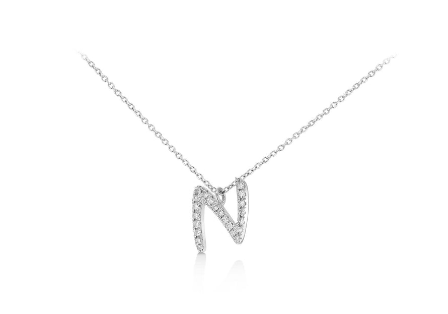 9ct White Gold 0.09ct Diamonds Set 'Initial N' Necklace