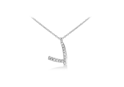 9ct White Gold 0.06ct Diamonds Set 'Initial V' Necklace