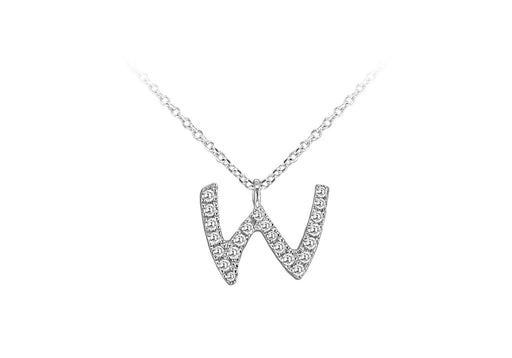 9ct White Gold 0.09ct Diamonds Set 'Initial W' Necklace