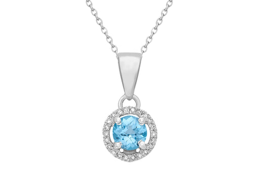 9ct White Gold 0.06t Diamond and Blue Topaz Adjustable Necklace  41m/16"-46m/18"9