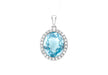 9ct White Gold 0.20t Diamond and Oval Blue Topaz 12mm x 15mm Pendant