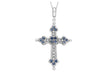 9ct White Gold 0.09ct Diamond and Sapphire Gothic Cross Pendant