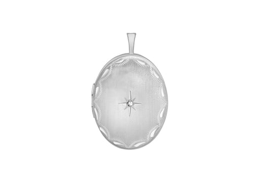 9ct White Gold Diamond Set 20mm x 32mm Etched  Oval Locket