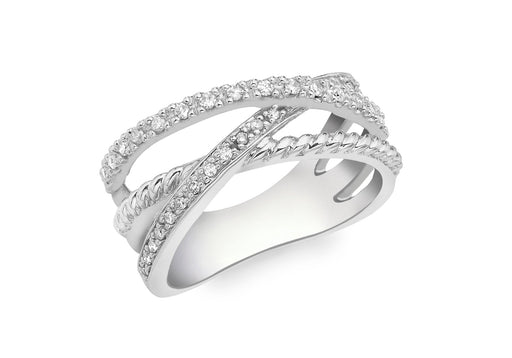 9ct White Gold 0.18ct Diamond Triple Crossover Ring