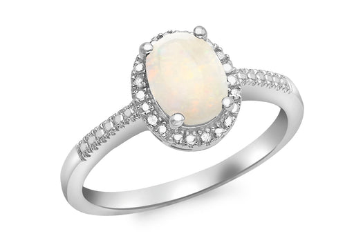9ct White Gold 0.03t Diamond and Opal Cluster Ring