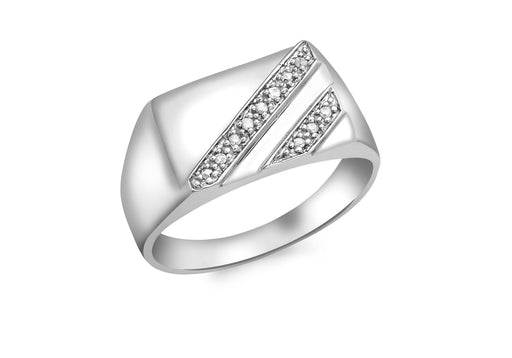 9ct White Gold 0.05t Diamond Men's Rectangular Ring
