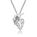 Sterling Silver 0.01ct T-Bar Heart Necklace, with 2 Scrolled Hearts and a Heart Charm Set with a Diamond Accent