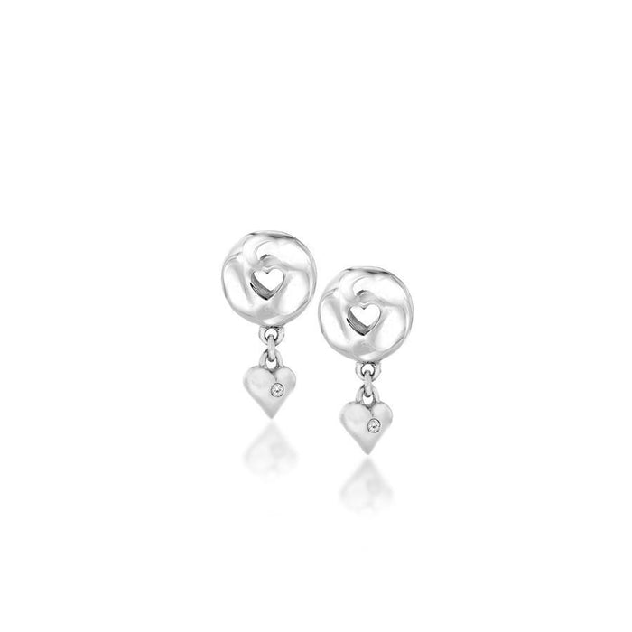 Sterling Silver Heart Drop Earrings Hand-Set with Diamond Accents