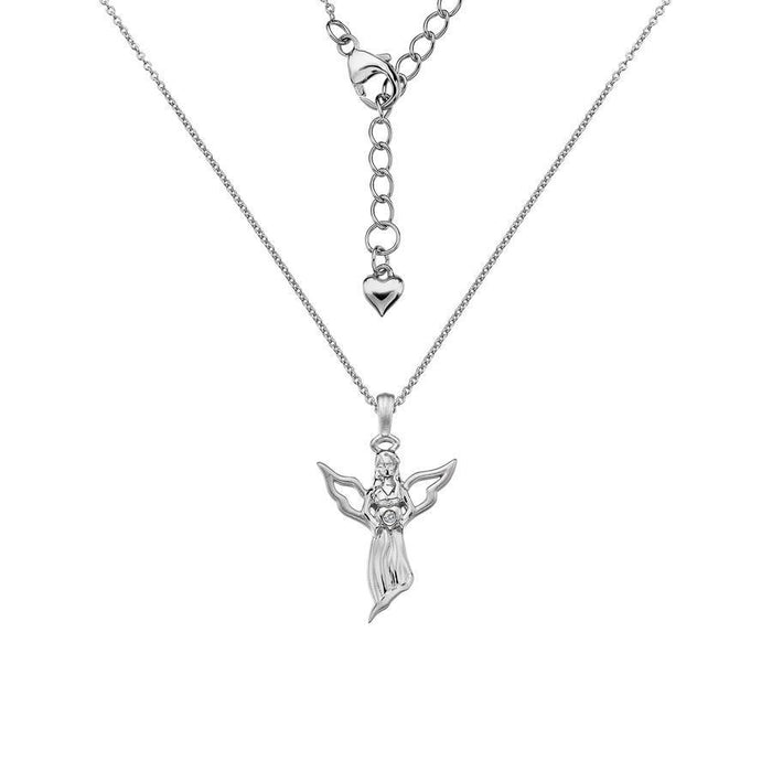 Sterling Silver 0.01ct angel Pendant Hand-Set with a Diamond Accent Reverse Inscribed with 'My Guardian Angel' 