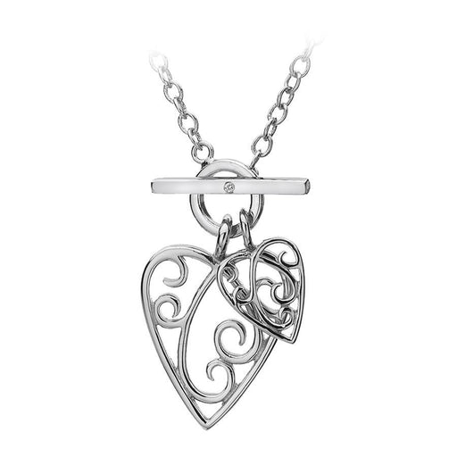 Double Heart Necklace Hand-Set With A Diamond Accent