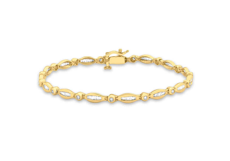 18ct Yellow Gold 1.00t Baguette and Round Diamond Bracelet