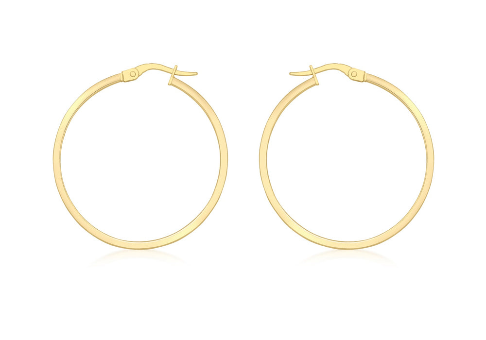 18ct Yellow Gold 30mm Rectangular Tube Creole Earrings