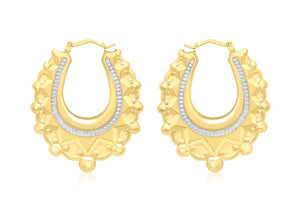 18ct 2-Tone Gold Ball Pattern Creole Earrings