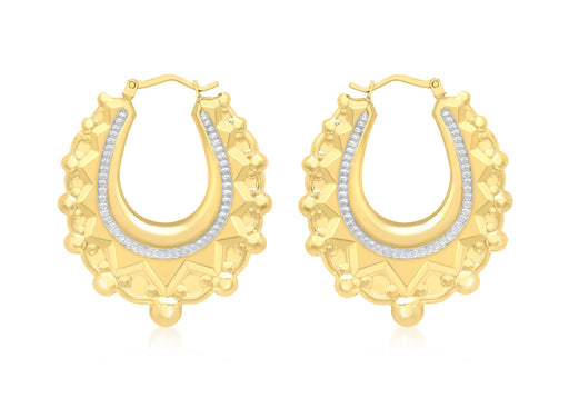 18ct 2-Tone Gold Ball Pattern Creole Earrings
