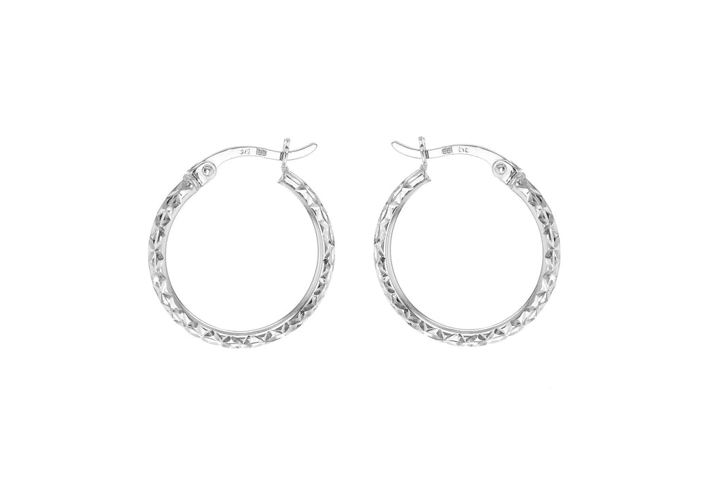 18ct White Gold 18mm Diamond Cut Oval Creole Earrings